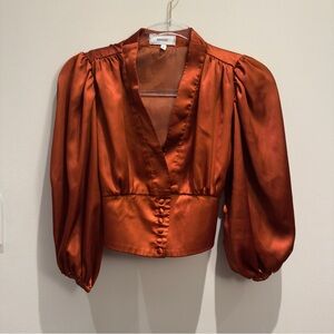 RIHOAS Satin Burnt Orange Crop Top Blouse Size Small Women’s